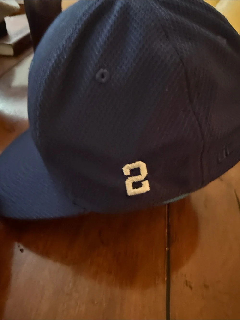 Men's Navy Blue Baseball-Style Swim Cap with Red and White Eagle Logo